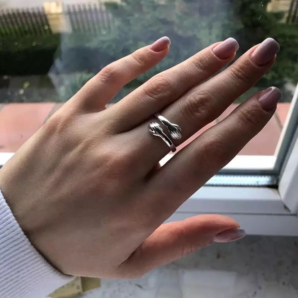 COPY - - 925 Sterling Silver ( Adjustable )Love Hug Silver Color Ring Fash…